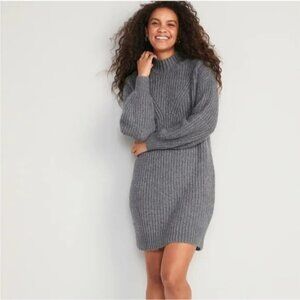 Old Navy Long Sleeve Relaxed Mock Neck Mini Sweater Dress Grey size L
